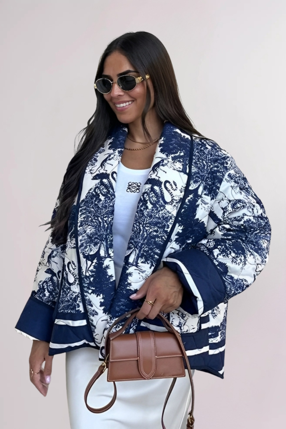 Vellora Autumn-Winter Floral Print Quilted Manteau