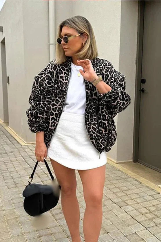 Vellora Retro Leopard Print Manteau